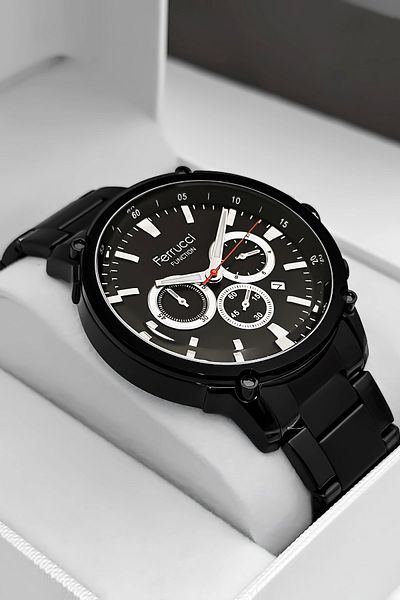 Ferrucci Function Men's Wristwatch with Steel Cord Black Bracelet Gift 3atm Sdfer061