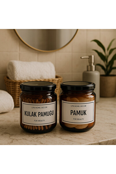 LYN HOME & DECOR وعاء زجاجي كهرماني مكون من قطعتين - وعاء قطني وأذن