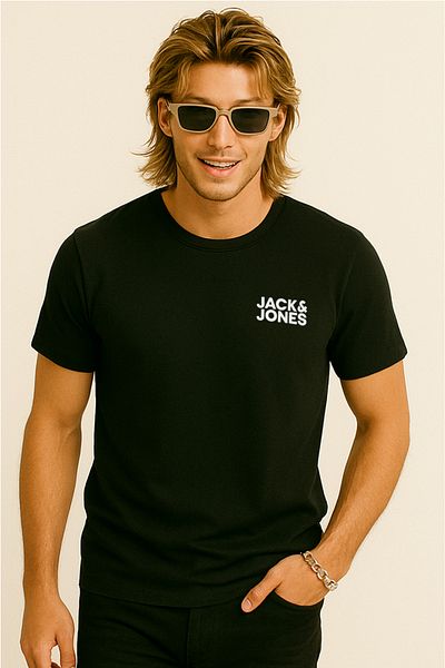 Jack & Jones Ανδρικό μπλουζάκι Corplogo Crew Neck Μαύρο 12151955   V2