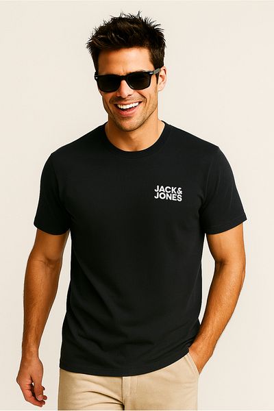 Jack & Jones Ανδρικό μπλουζάκι Corplogo Crew Neck Μαύρο 12151955   V2