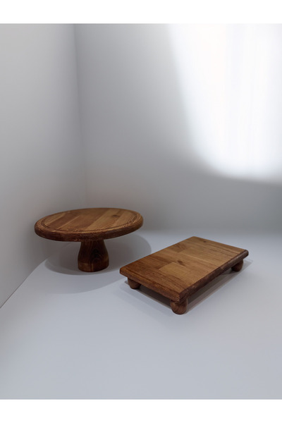MERALP 2'Li Yuvarlak Ayaklı 28 Cm Stand Ve 30x17 Dikdörtgen Pasta Sunum Servi...