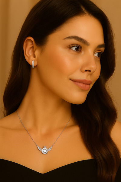 alyamagazam Gümüş Renk Taşlı Küpe (Çift)