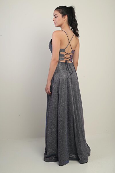 By Saygı Glittery Long Evening Dress - Rope Strap and Lined Dress