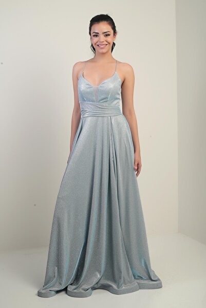 By Saygı Glittery Long Evening Dress - Rope Strap and Lined Dress