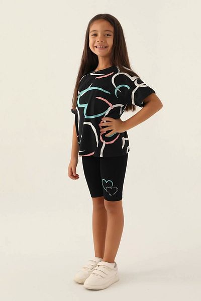 Rolypoly Heart Black Girl's Bermuda Set