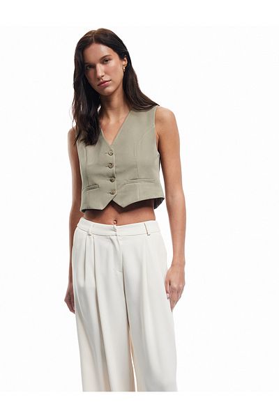 Koton Modal Blend Lined Slim Fit V Neck Button Blazer Vest