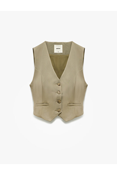 Koton Modal Karışımlı Astarlı Slim Fit V Yaka Düğmeli Blazer Yelek
