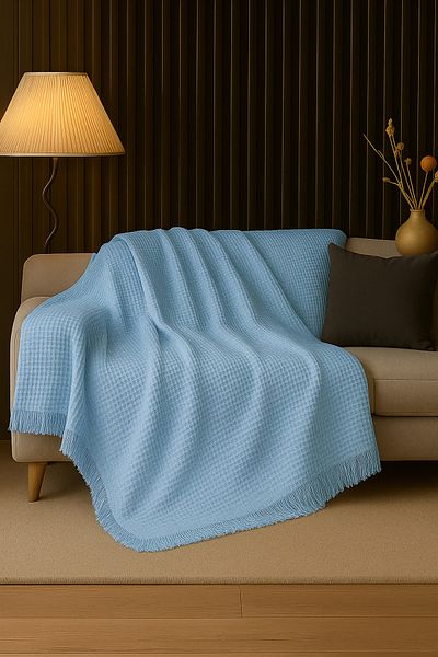Rell Home شال أريكة من القطن المنسوج مقاس 170 × 220 سم – بطانية تلفزيون مهدبة وغطاء أريكة مزخرف