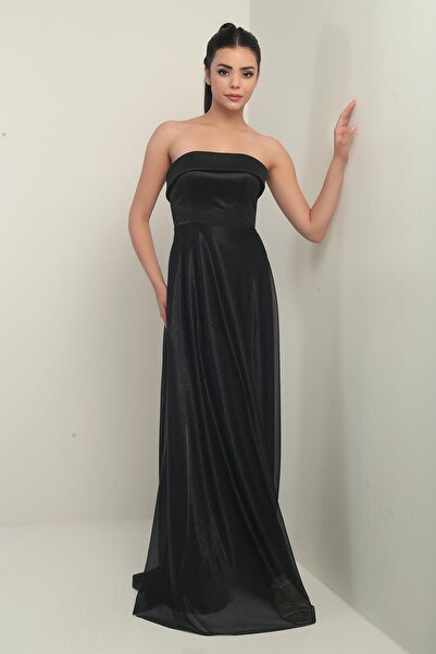 By Saygı Γυναικείο φόρεμα με σφουγγάρι με επένδυση από γιακά με γκλίτερ μακρύ τούλι