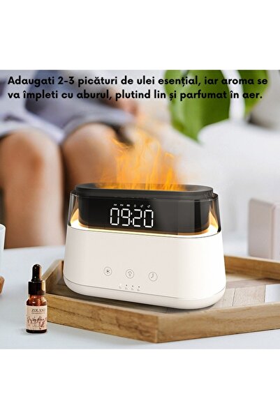 WELSMAR Difuzor Premium De Arome Cu Efect De Flacara Si Abur Aromatic, Ceas Modern Cu Functie De Alarma