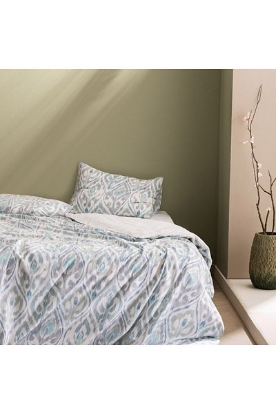 Madame Coco Norris King Size Bettwäsche-Set, 100 % Baumwolle, elastisch, Ranforce, bedruckt, Grau/Mint