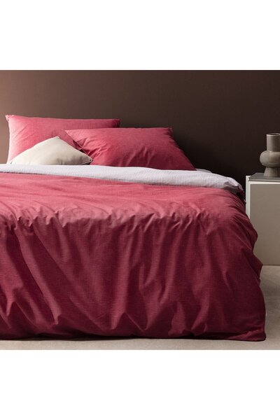 Madame Coco Juin Bedrucktes Bettbezug-Set aus Baumwolle für Einzelbett, Weinrot