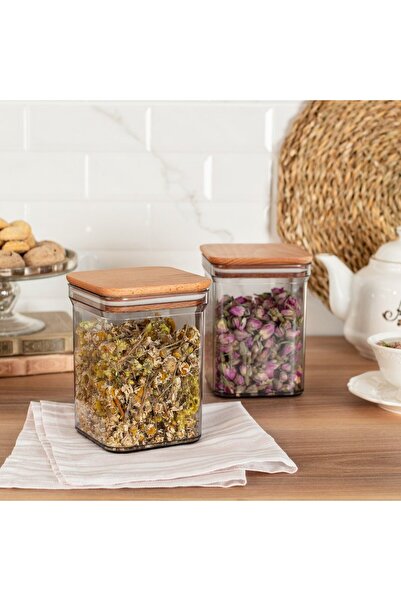 Madame Coco Kaviera 1000ml Vorratsbehälter mit Holzdeckel 2er Set