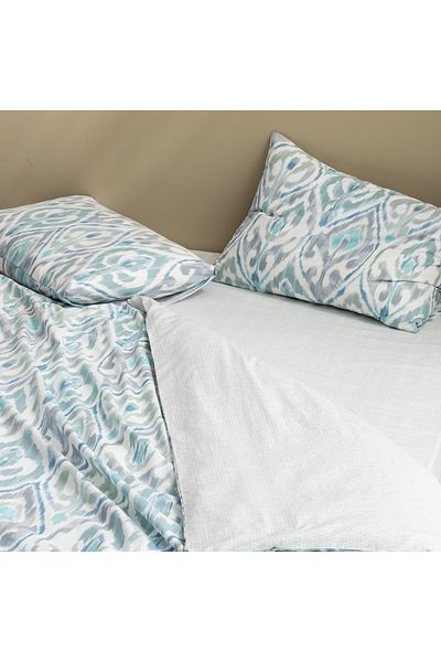 Madame Coco Norris King Size Bettwäsche-Set, 100 % Baumwolle, elastisch, Ranforce, bedruckt, Grau/Mint