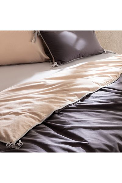 Madame Coco Aimon Bettwäsche-Set, Kingsize, 100 % gewaschene Baumwolle, zum Binden, Anthrazit/Beige