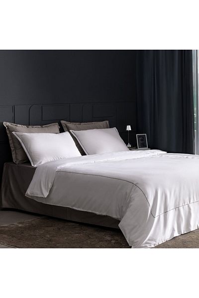 Madame Coco Laila Bettwäsche-Set, Kingsize, 100 % Baumwolle, bestickter Satin, Weiß