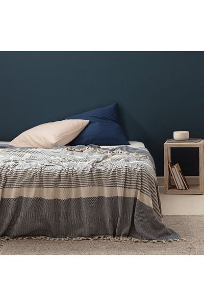 Madame Coco Denney Doppelbett-Tagesdecke - Ecru/Indigo