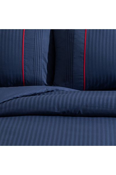 Madame Coco Mousse Geripptes Bettbezug-Set, Kingsize, Marineblau