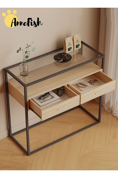 AnneFish 100*40*90cm 2 Tier Console Table Sofa Coffee Corner and 2 Drawers Entryway Table Couch Hallway