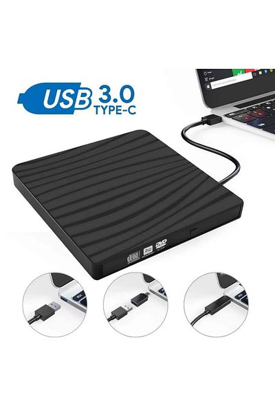 Generic محرك أقراص DVD خارجي رفيع 2 في 1 USB 3.0 C ومحرك أقراص DVD RW ومحرك أقراص CD وقارئ أقراص ضوئية
