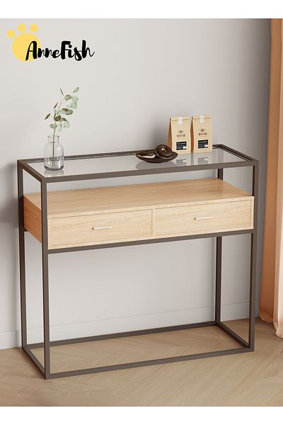 AnneFish 100*40*90cm 2 Tier Console Table Sofa Coffee Corner and 2 Drawers Entryway Table Couch Hallway