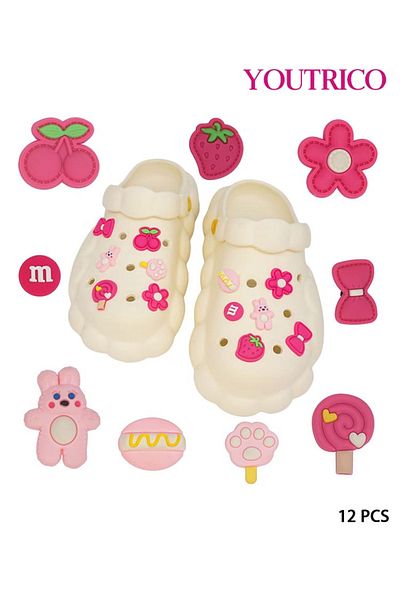 Youtrico 12pcs Pink Floral Bunny Jibbitz Charms for PVC Slipper Ornament