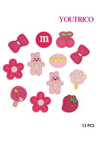 Youtrico 12pcs Pink Floral Bunny Jibbitz Charms for PVC Slipper Ornament
