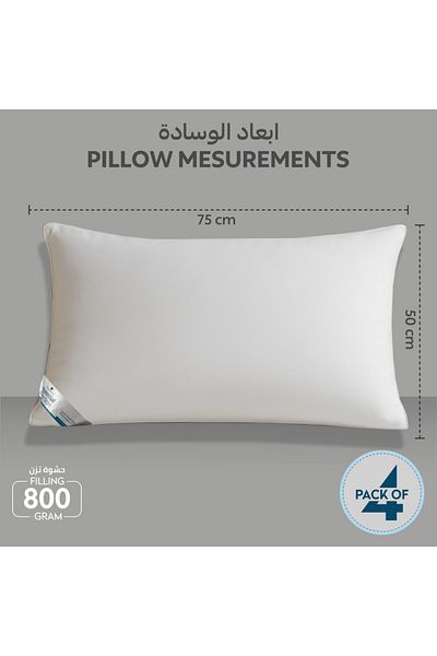 Donetella Pillow 800 Gms – Size 50x75 cm, Microfiber Fabric, Down Alternative Filling, Pack of 4