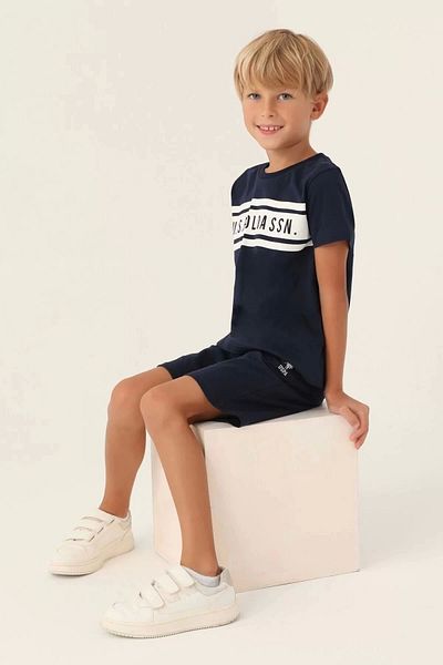 U.S. Polo Assn. U.S. Polo Assn Licensed Rectangular Pattern Gray Melange Boy Bermuda Suit
