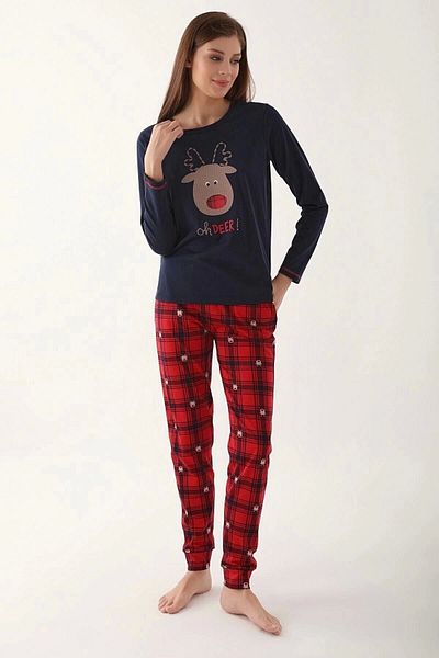 Arnetta Deer Navy Blue Women's Long Sleeve Pajama Set