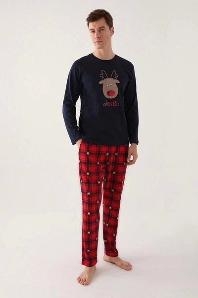 Arnetta Ανδρική μακρυμάνικη φόρμα πιτζάμες 2752 Deer Tiny Navy Blue