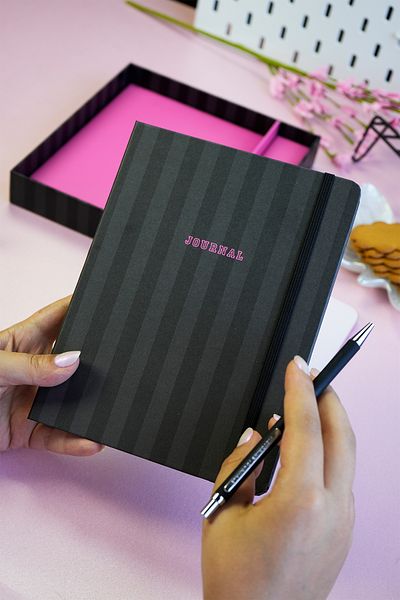 Victoria's Journals Boxed Set, A5 Hard Cover Lined Notebook and Metal Body Ballpoint Pen.