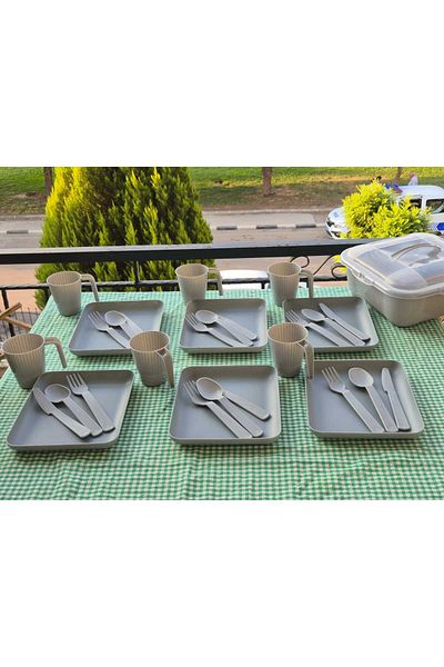 Evida 6-Person 32-Piece Picnic Set 6 Plates 6 Cups 6 Spoons-Fork-Knife Picnic Set
