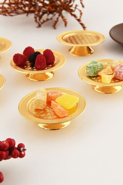 AKSESUAR EVRENİ Pera Gold Set of 6 Sugar Bowl Turkish Delight Bowl Snack Bowl Coffee Side Presentation Bowl Decorative Special Serrated