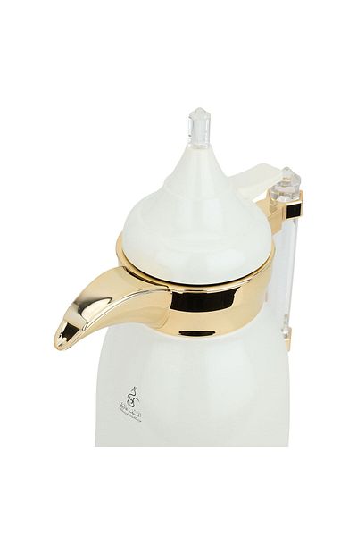 Alsaif Gallery Shahad Set Of White And Silver Thermos With Gold Font And Acrylic Handle, Two Pieces