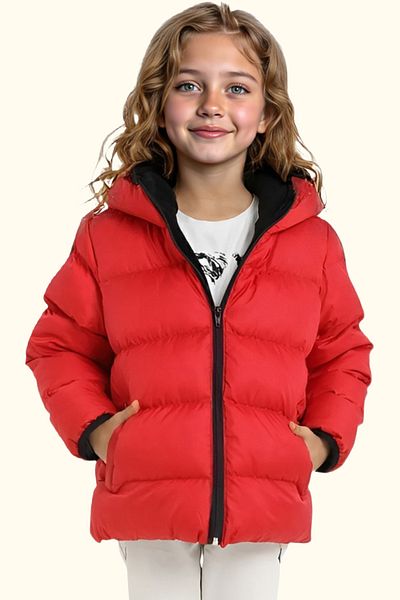 Royalside Girl's Red Fleece Hooded Waterproof Wind-Resistant Pocket Puffer Winter Coat