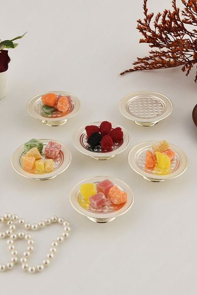 AKSESUAR EVRENİ Pera Silver Set of 6 Sugar Bowl Turkish Delight Bowl Snack Bowl Coffee Side Presentation Bowl Decorative Special Serrated