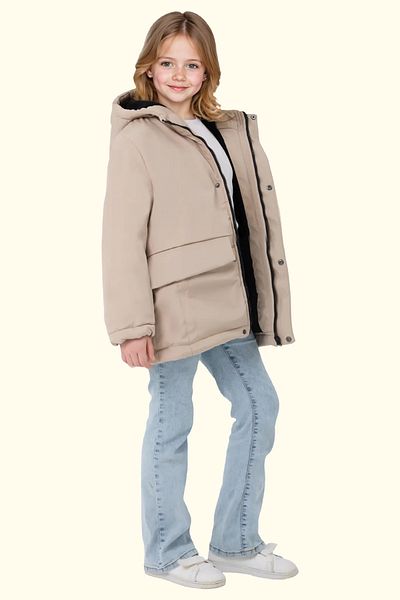 Royalside Girls - Waterproof and Windproof Hooded Fur Coat, 3 Pocket Winter Parka