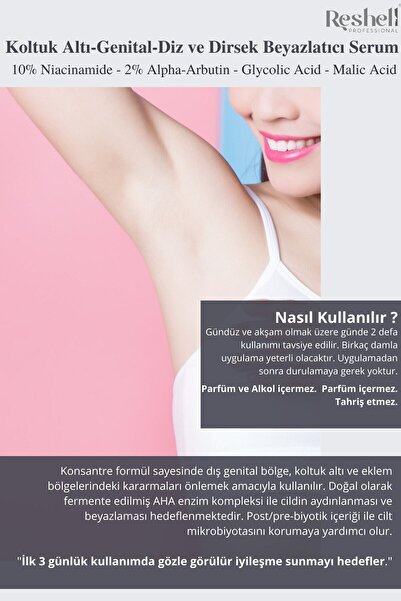 Reshell Koltuk Altı Genital Bölge Beyazlatıcı Leke Karşıtı Cilt Bakım Serumu Alphaarbutin %2niacinamide %10