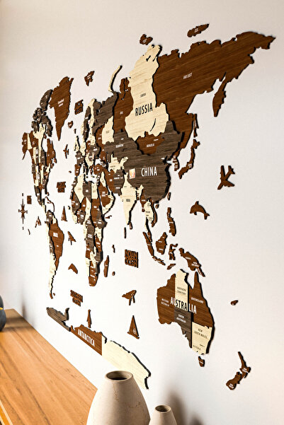 Colorfull Worlds 3D Wooden English World Map - 100X50 cm - Home Office Gift Wall Decoration