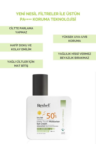 Reshell Yağlı Ciltlere Özel Mat Bitişli Yüz Güneş Kremi Spf 50
