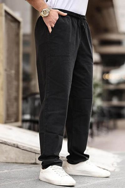 DARK AND BRIGHT Unisex Boyfriend Summer Linen Trousers Raw Cloth Painted Fabric
