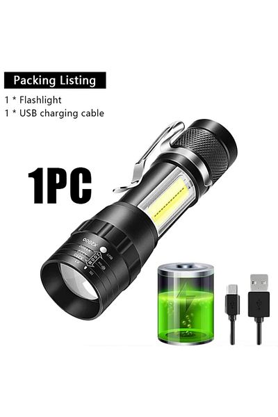 Heinast 1pc 1-5pcs Mini Led Flashlight Zoom Torch Cob Xpe Lamp Built-in Battery Lamp Outdoor Waterproof Emer