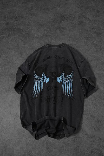 Slatra Ανδρικό μπλουζάκι Anthracite Wings Custom Washed Fabric Oversize
