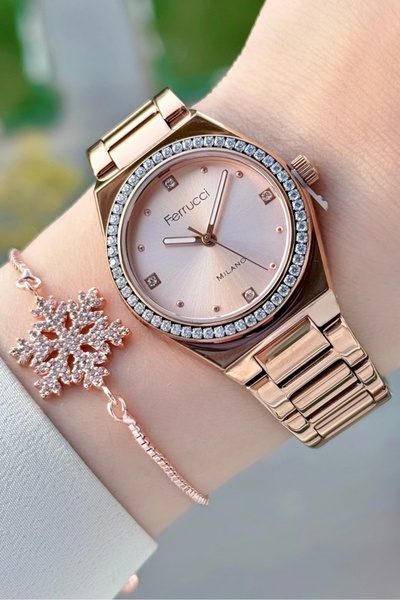 Ferrucci Rose Renk Kadın Kol Saati ve Bileklik