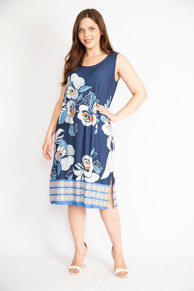 Şans Women's Navy Blue Plus Size Side Slit Sleeveless Dress 65n36377