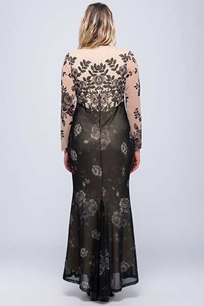 Şans Tekstil Kadın Bej Taş Işli Şifon Abiye Elbise T11/19 85n5742