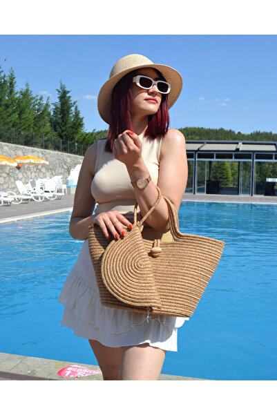 CARPELLA HOME Jute Women's Beach Bag - Zippered Summer Clutch Bag Casual Wallet Accessory