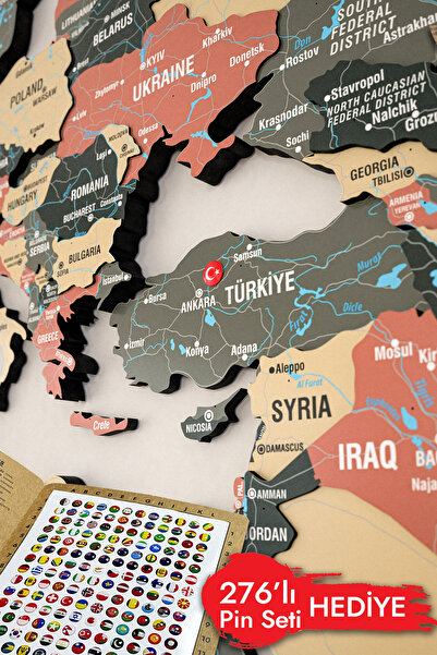 Colorfull Worlds 3d Ahşap Dünya Haritası Modern Duvar Dekoru - Renkli Tasarım Ev Ofis Okul Seyahat Tablosu