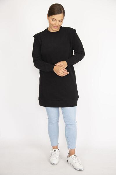 Şans Rochie tip hanorac neagră cu 3 fire de mărime mare pentru femei 65n36723